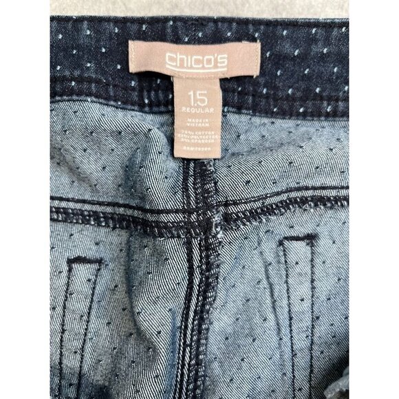 Chicos Ladies Dark Wash Polka Dot Jeans Size 1.5 Straight Leg Lightweight 10 - Picture 8 of 9